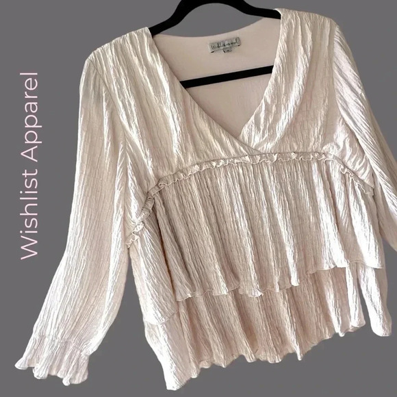 RUFFLED TIERED LONG SLEEVE PINK TOP | SIZE: MEDIUM - Picture 1 of 13